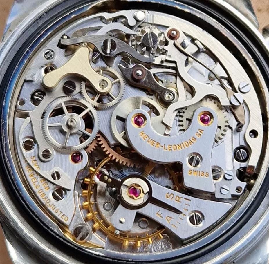 Valjoux 72 calibre, manual-wind chronograph movement — Heuer-Leonidas, circa 1965–75